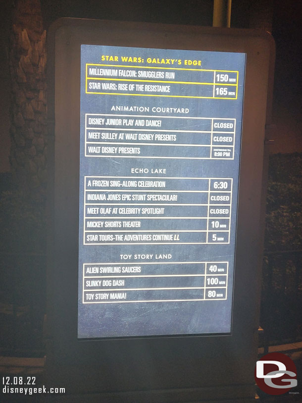 6:12pm - Disney's Hollywood Studios wait times