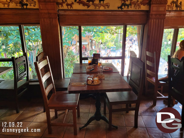 Our table on the second floor looked over the walkway to Discovery Island