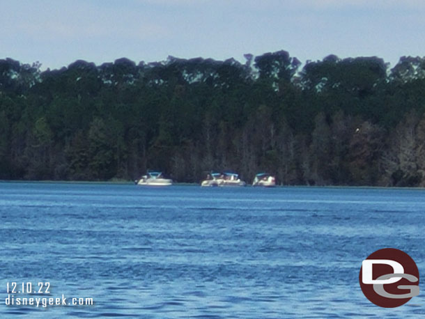 A number of boats on the far side of Bay Lake