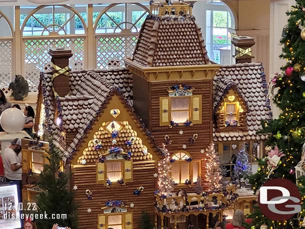 The large gingerbread house/store in the Grand Floridian Lobby