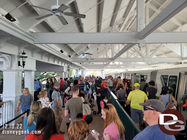 3:38pm - The Monorail station was busy with guests coming and going.