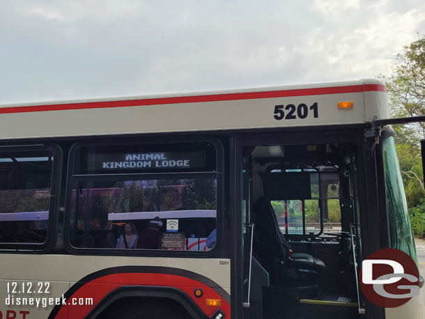 11:36am - My bus to the Animal Kingdom Lodge arrives at the park.