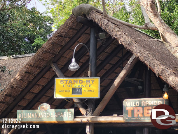 70 minute wait for the Safari was well beyond our patience.   We were hoping by the time we arrived the wait time would have gone down but it has been in the 60-70 range for the past couple hours.