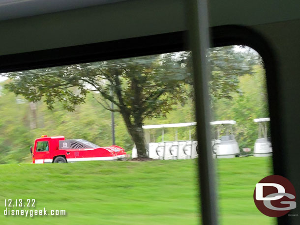 A parking lot tram on the road heading toward Animal Kingdom, this was near Coronado Springs.