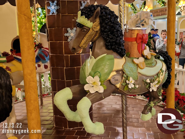 A closer look at the carousel horses.  First Up Tiana's