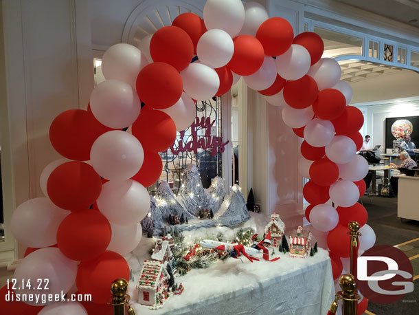 A small Christmas display in the Delta Sky Club