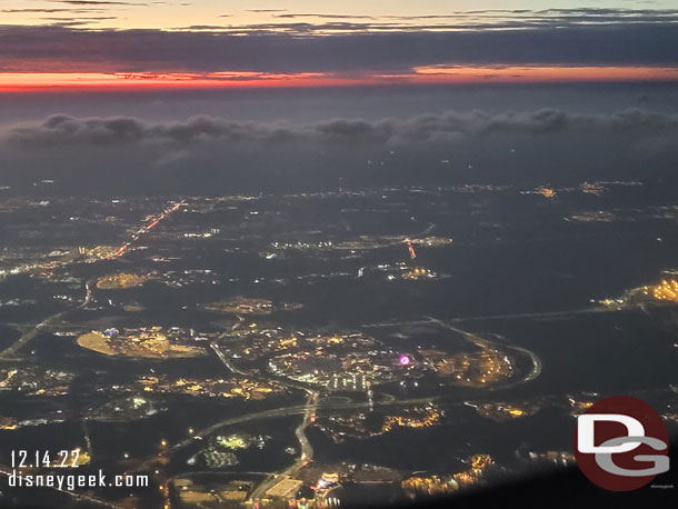 A nice view of Walt Disney World as we climbed out of the Orlando area.  Can you spot Spaceship Earth?  