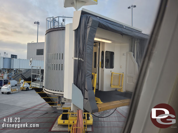 6:53am - The jetway has moved and we are ready to go.