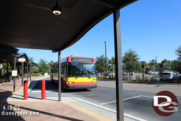 5:43pm - Our Bus to Epcot arriving.