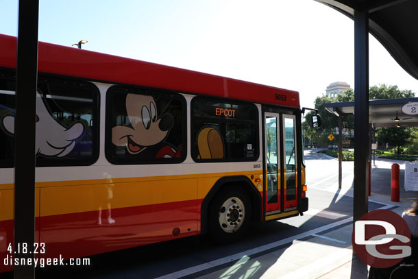 5:43pm - Ready to board the Epcot bus.