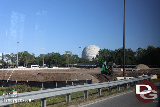 Arriving at Epcot, some work in the parking lot.