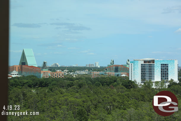 The view from our window seat looking toward the Epcot resorts and World Showcase beyond