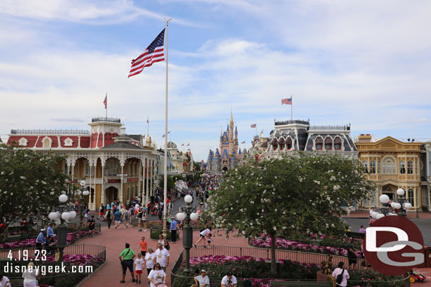 Views of Main Street USA from the train station while waiting for a train to arrive.