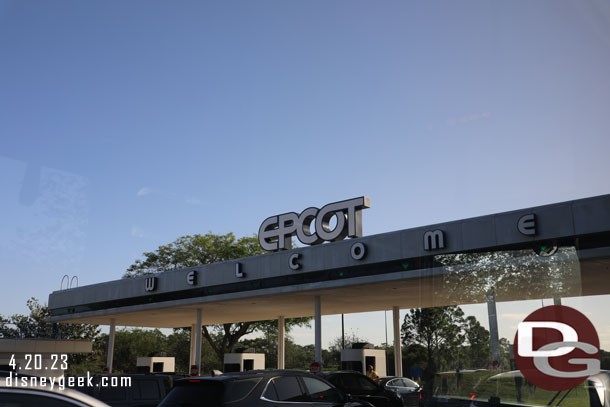 8:43am - Arriving at Epcot, the toll plaza sign is new since my last visit.