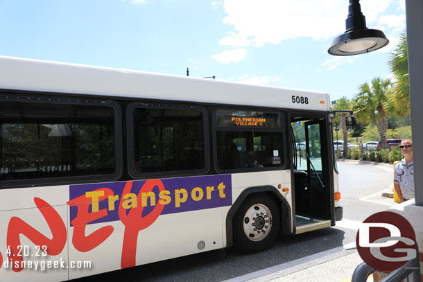 2:32pm - Boarding a bus to Disney's Polynesian Village Resort.