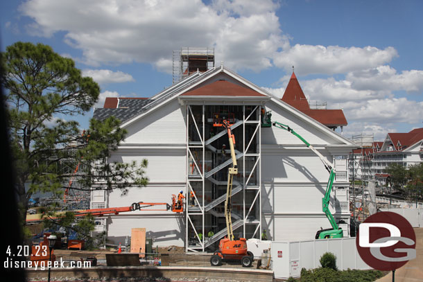 The stairs are being rebuilt on this building.