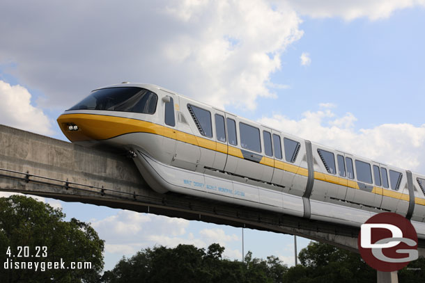 Walking to the Transportation and Ticket Center to catch a Monorail to Epcot.