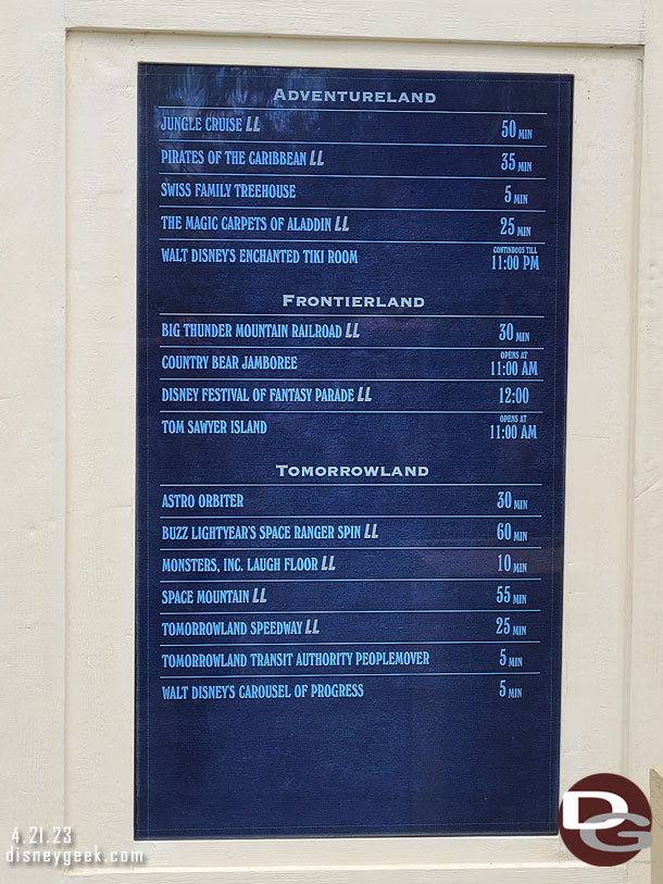 10:48am - A check of the Magic Kingdom wait times this morning.