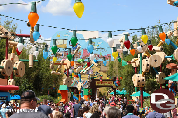 The former animation building in the background is mostly covered from most vantage points in the land.