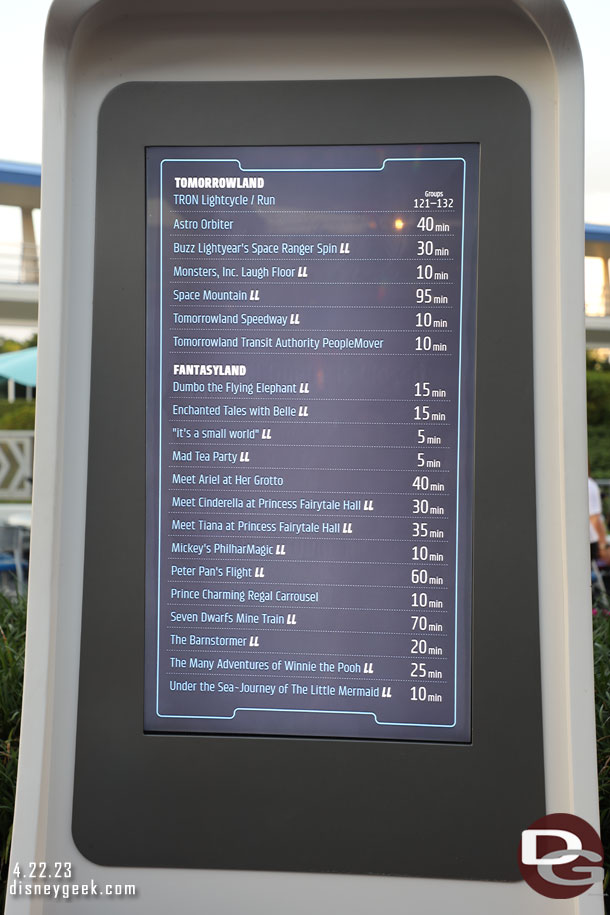 7:39pm - Some Magic Kingdom wait times