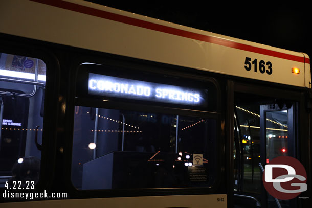 9:22pm - Boarding the Coronado Springs bus