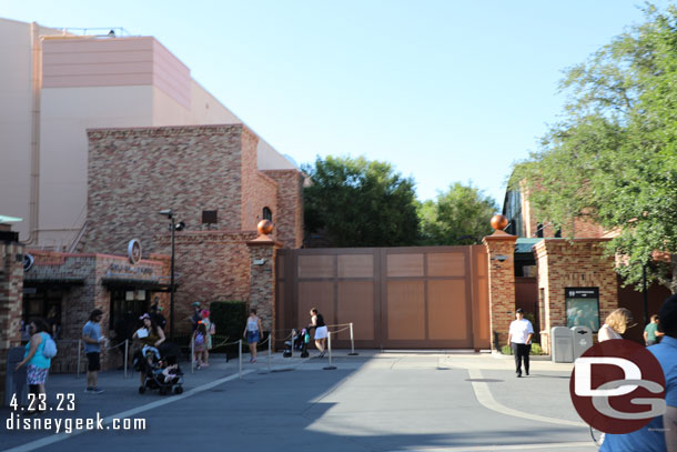 The gate for Pixar Place is still closed.