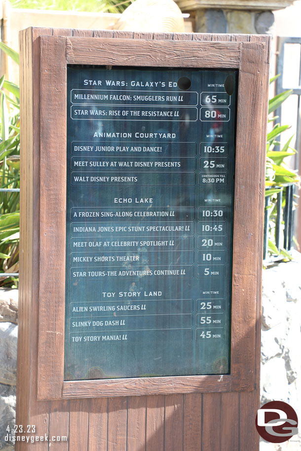 10:24am - Disney's Hollywood Studios wait times.