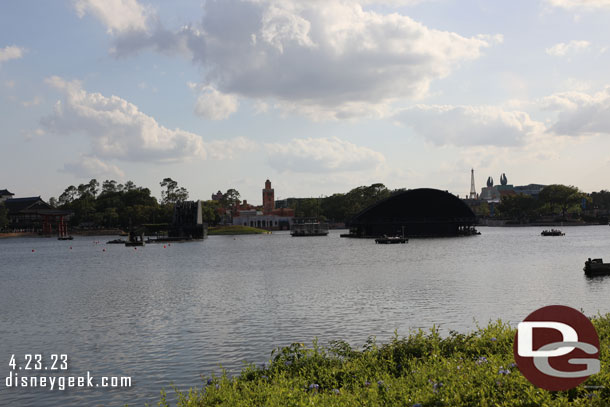 Still two barges in World Showcase Lagoon.