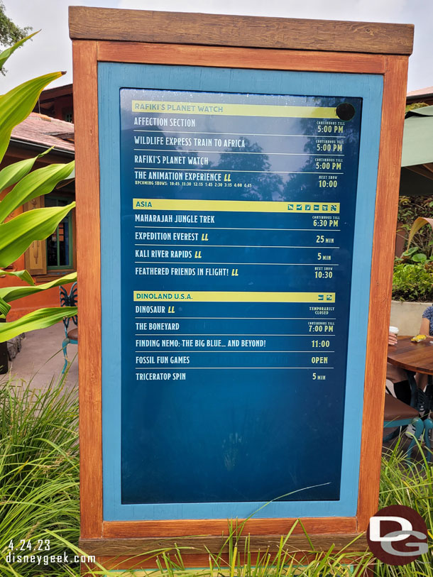 9:48am - Some wait times at Disney's Animal Kingdom