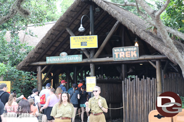 8:41am - 15 Min posted wait for Kilimanjaro Safari