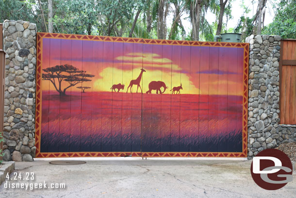 A Lion King photo op on the backstage gate