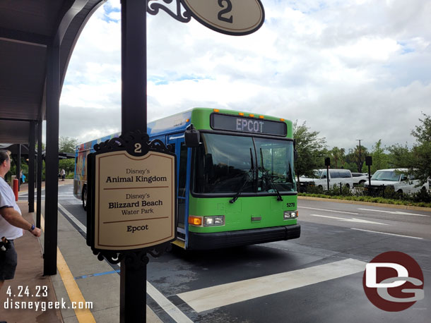 5:53pm - Our bus to Epcot arrives