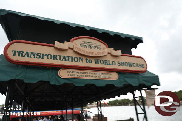 Started to drizzle so decided to take a boat across World Showcase Lagoon