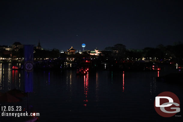 Barges are out on the lagoon and ready for the premiere of Luminous this evening.