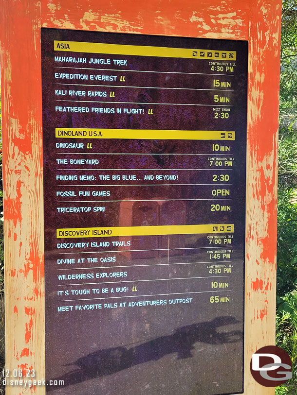 1:39pm - A check of Disney's Animal Kingdom wait times