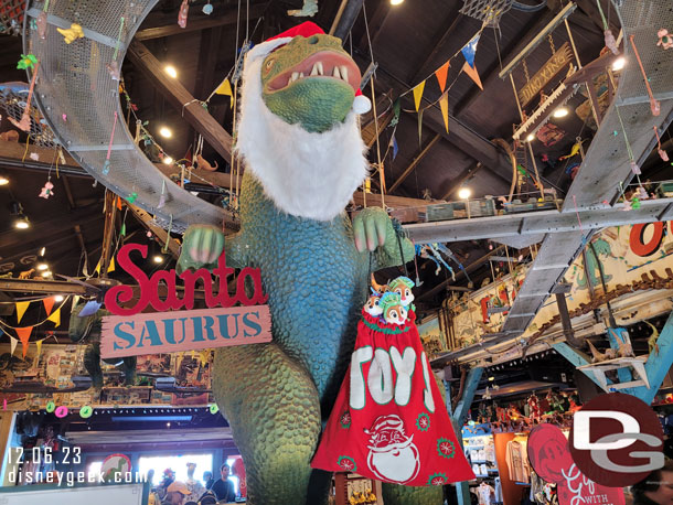 Santa Saurus posing for pictures
