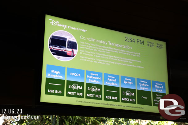 2:54pm - Not a good sign, no time for the bus to the Magic Kingdom which is what we want.