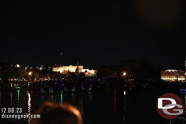 Luminous barges out on the lagoon and ready to go.