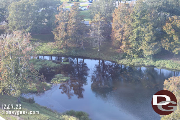 A retention pond along World Drive