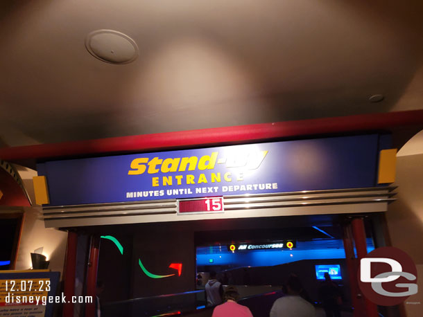 Soarin' was posted at 15 so decided to enter the queue. Made it to the first corner and stopped.  It was really 50 minutes so backtracked and left the queue.