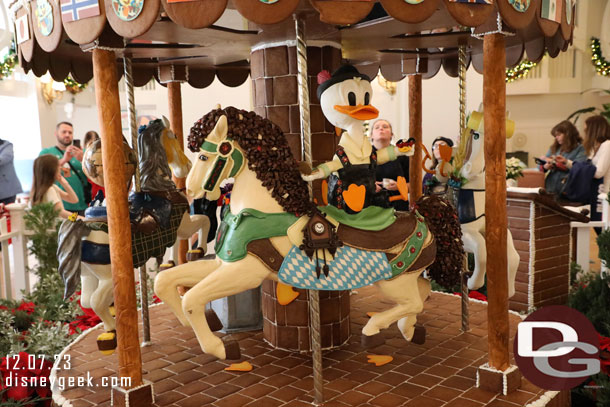 The gingerbread carousel his year features Ducktales. I will take a close look on another day.  Was waiting for my bags and they just showed up.