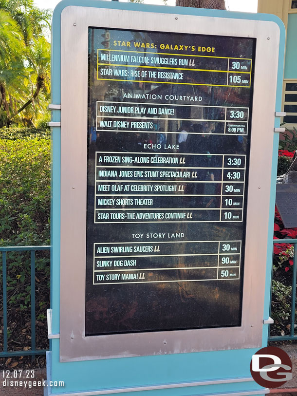 3:29pm - Some wait times at Disney's Hollywood Studios 