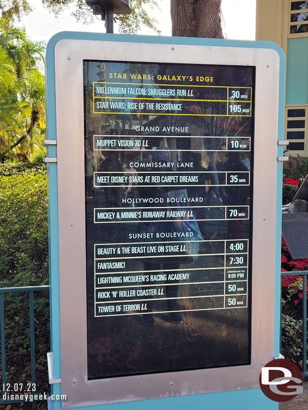 3:29pm - More wait times at Disney's Hollywood Studios 