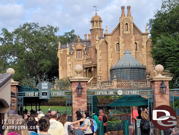 9:14am - 20 minute wait posted for the Haunted Mansion as I entered the queue.
