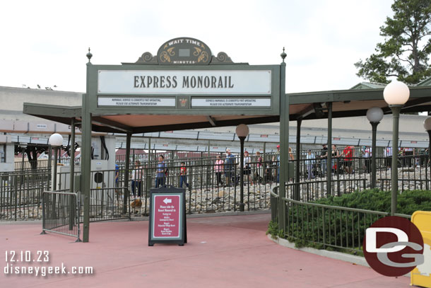 12:29pm - Leaving the Magic Kingdom and setting off for the Contemporary. Noticed the Express Monorail was down.