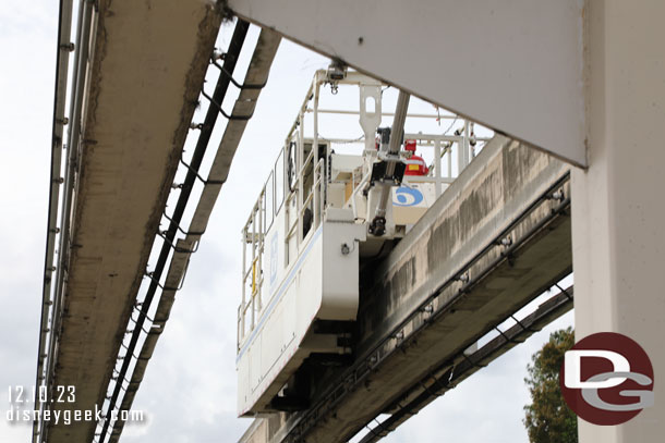 The Express Monorail was still closed. A tractor was out on the track.