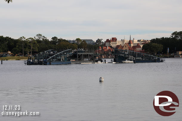 Luminous barges were being brought into World Showcase Lagoon