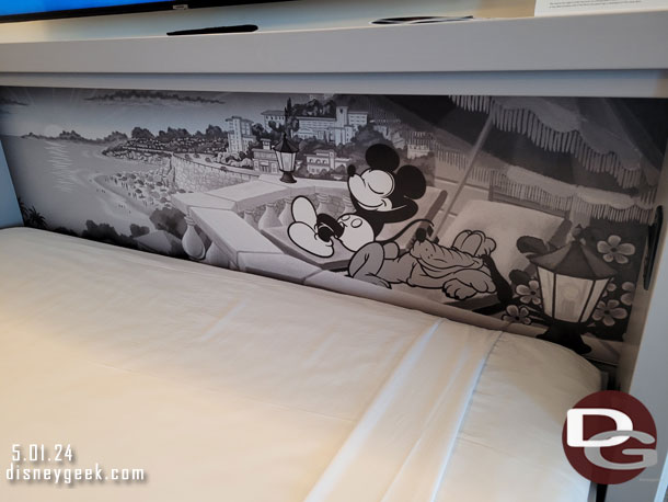 The pulldown bed under the TV in the family room.