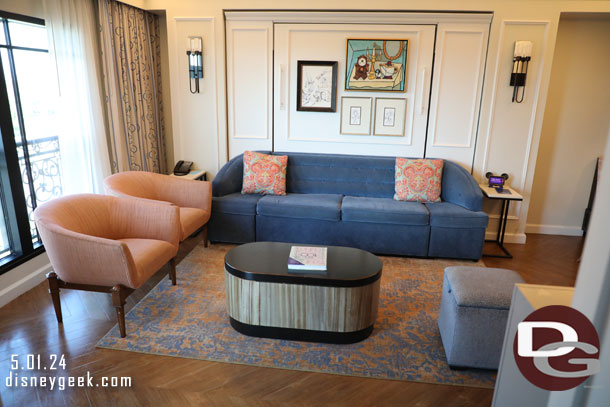 A door leading to the family room from the master bedroom.