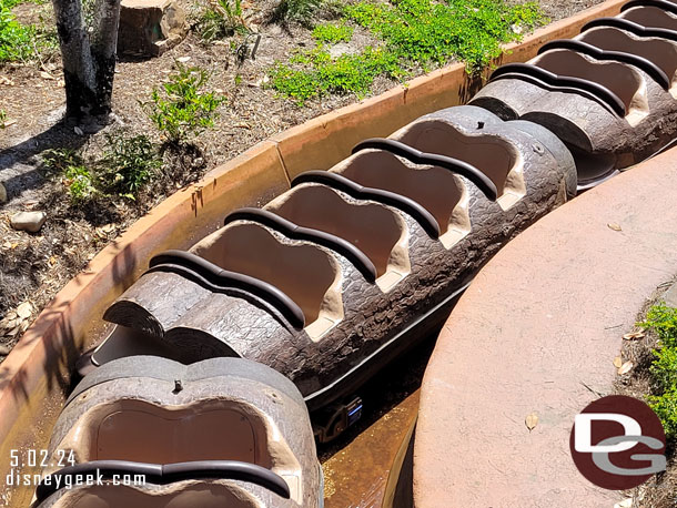 Logs in the flume, but no water at the moment.